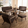 Baxton Studio Bianca Walnut Wood Brown Faux Leather Livingroom Sofa Set 140-7544-7545-7546-7547